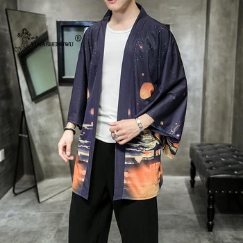 Japonské Kimono Mužov Yukata Tlač Kimono Cardigan Mužov Ázia Kimono Cosplay Kostým Top Ochranu Pred Slnkom Tričko Pláži Tenké Bežné Kabát