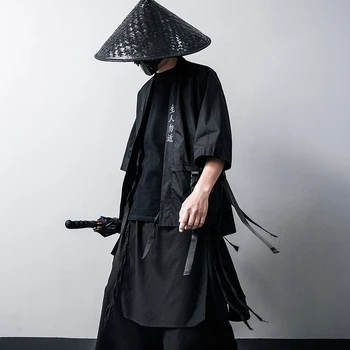 Japonské Tradičné Kimono Cardigan Bavlna Módne Fáze Haori Samuraja, Cosplay Kostýmy Čínsky Štýl, Čierny Plášť Streetwear