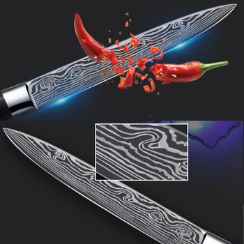 Japonský Damasku kuchynské nože Laser Dapattern kuchár Ostrý nôž Santoku Sekáčik Krájanie Utility Nože nástroj výchovy k DEMOKRATICKÉMU občianstvu, 3