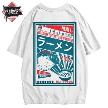 Japonský Harajuku T-Shirt Mužov Lete Hip Hop Tričká Dolphin Rezance Loď Cartoon Streetwear Tričká Krátky Rukáv Top Bavlna