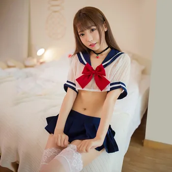 Japonský Kawaii Nastaviť Námorník Lolita Jahoda Tlačených Topy, Sukne Erotické Cosplay Kostým Študentov Jednotné Oblečenie Sexy Lingerie Set