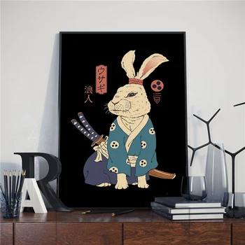 Japonský Samuraj Mačka Cartoon Maľovaní Plagátov Zvieratá Plátne, Obrazy na Stenu Umenia pre Domáce Spálne Dekorácie bez rámu