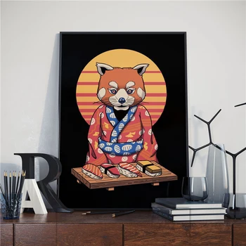 Japonský Samuraj Mačka Cartoon Maľovaní Plagátov Zvieratá Plátne, Obrazy na Stenu Umenia pre Domáce Spálne Dekorácie bez rámu
