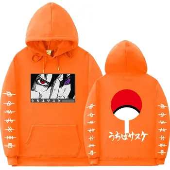 Japonský Streetwear Anime Naruto Hoodies Voľné Kabát Fleece Uchiha Sasuke Akatsuki Mikina s Kapucňou, Unisex Oblečenie Čierna biela
