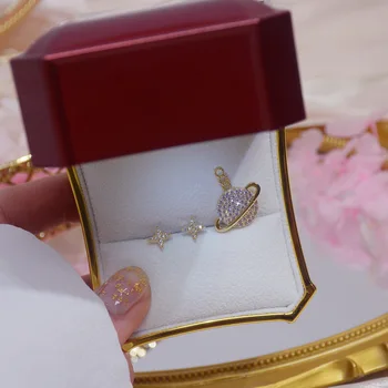 Japonský&Kórea Jemné Šperky 14K Skutočné Zlato AAA Zirkón Star Stud Náušnice pre Ženy, Luxusné Darčekové Nepravidelný Náušnice