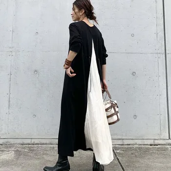 Jar Bežné Elegantné Kancelárske Šaty Dámske Kórejský Čierna Vintage Ženy Dlhé Šaty Skladaný Obyčajný Žena 2020 Retro Maxi Šaty