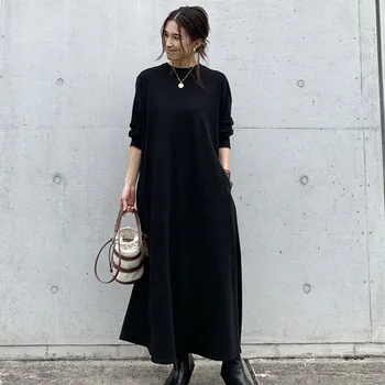 Jar Bežné Elegantné Kancelárske Šaty Dámske Kórejský Čierna Vintage Ženy Dlhé Šaty Skladaný Obyčajný Žena 2020 Retro Maxi Šaty