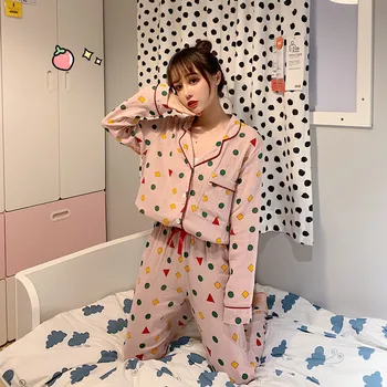 Jar, jeseň ženy pijamas tlač bavlnené pyžamo nastaviť kawaii japončina kórejčina štýl crayon shin chan sleepwear domov suitY068