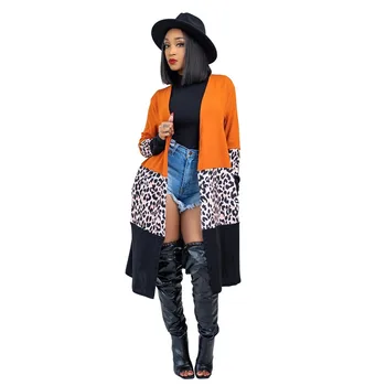 Jar Leopard Kamufláž Patchwork Tenký Sveter Dlhá Srsť Ženy 2021 Nadrozmerné Vrecká Streetwear Bežné Vrchné Oblečenie Femme Veste