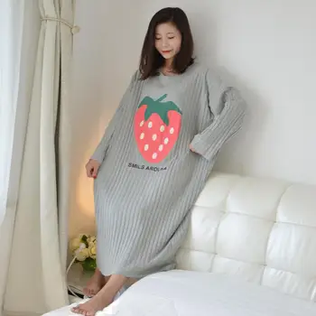 Jar, Leto, Ženy Cartoon Ovocie Sleepwear Voľný Čas Dlhý Rukáv Nightdress Dámske Nightgown Sleepwear Nočné Šaty