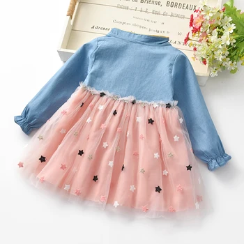 Jar novorodenca dievča oblečenie denim dlhý rukáv šaty pre batoľa, dieťa dievčatá oblečenie 1. narodeniny party tutu šaty šaty