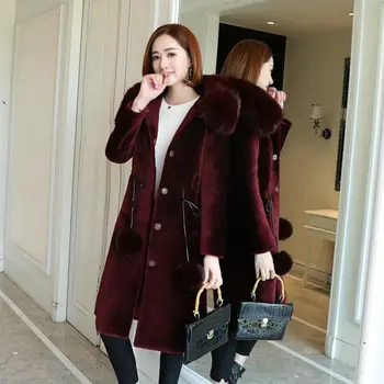 Jarný kabát imitácia kožušiny kabát žien v strednom a dlhodobom móda veľkosť oblečenia matky oblečenie