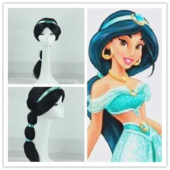 Jasmine Parochne Detí Dievča Aladdin a čarovná lampa Princezná Jasmine cosplay parochňu Dievča Čierne Dlhá parochňa Vrkoč Úlohu Hrať kostýmy