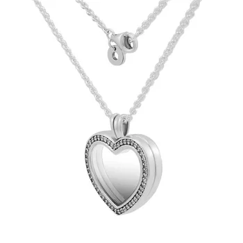 Jasné, CZ Kryštálmi Srdce Medailón Prívesok Collier Love Vyhlásenie Náhrdelníky pre Ženy 925 Sterling Silver Chain Šperky, Náhrdelníky urob si sám