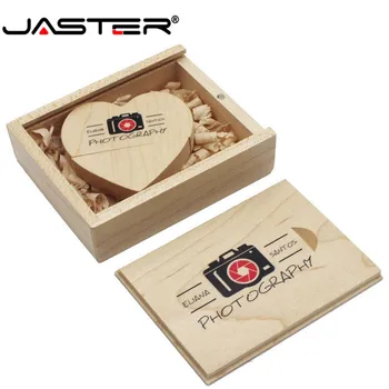 JASTER Drevené srdce usb + darčeková krabička usb flash disky U diskov kl ' úč 4 GB 8 GB 16 GB 32 GB, 64 GB Svadobný dar (nad 1 KS zadarmo LOGO)
