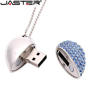 JASTER kovové diamond láska srdce tvar USB Flash Disky srdcia s reťazca kl ' úč 4 GB 8 GB 16 GB 32 GB, 64 GB náhrdelník memory stick