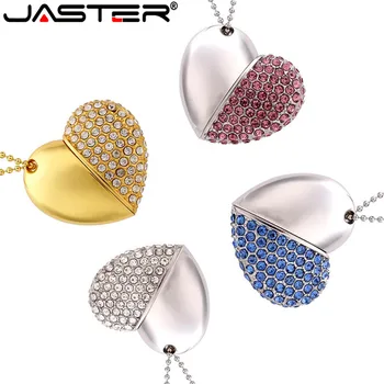 JASTER kovové diamond láska srdce tvar USB Flash Disky srdcia s reťazca kl ' úč 4 GB 8 GB 16 GB 32 GB, 64 GB náhrdelník memory stick