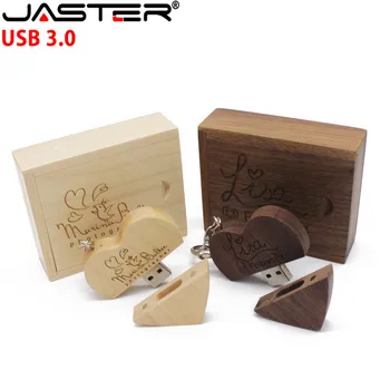 JASTER USB 3.0 (nad 10 KS zadarmo LOGO) orech drevené srdce + darčeková krabička USB flash disk tvorivé 8 GB 16 GB 32 GB, 64 GB memory stick