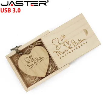 JASTER USB 3.0 (nad 10 KS zadarmo LOGO) orech drevené srdce + darčeková krabička USB flash disk tvorivé 8 GB 16 GB 32 GB, 64 GB memory stick