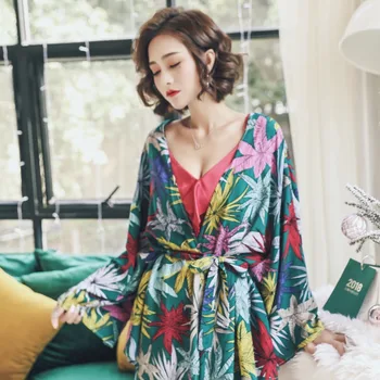 Javor opustiť jar jeseň žien pajama set 3 ks spánku nastaviť denné sleepwear krytý obliekať Bavlna tvaru Vintage Domáce Oblečenie