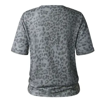 JAYCOSIN T-shirt Ženy Módny Štýl Leopard Okrúhlym Výstrihom, krátke rukávy Slim T-shirt Denne Osobnosti Dievča Topy Lete Wild Šedá