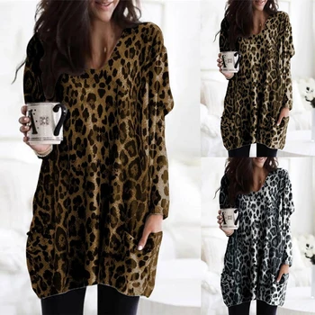 JAYCOSIN Ženy Leopard Tlač, Blúzky, Lem Bundy Bežné Plus Veľkosti, tvaru, Dlhý Rukáv, Blúzky, Vrecko Voľné Topy Košieľka Femme 1108