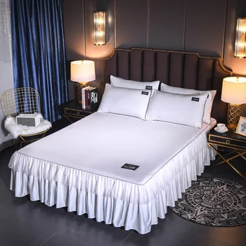 Jedinečné Dvojité čipky dizajn tlače posteľ kryt S Upínacieho popruhu a obliečka na vankúš prehoz cez posteľ postele pre Home/hotel Dekorácie 10 farba