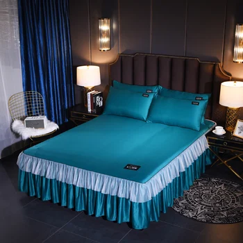 Jedinečné Dvojité čipky dizajn tlače posteľ kryt S Upínacieho popruhu a obliečka na vankúš prehoz cez posteľ postele pre Home/hotel Dekorácie 10 farba