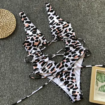 Jednodielne Plavky Ženy Sexy Leopard Tlač Obväz Celých Plaviek Lete Plavky Bikiny Plavky