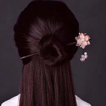 Jednoduchosť Chinoiserie Prášok Crystal Farebné Glazúry Petal Vlasy Stick Dôstojný Pohodlné, Kvalitné Drevené Sušič Na Vidlice