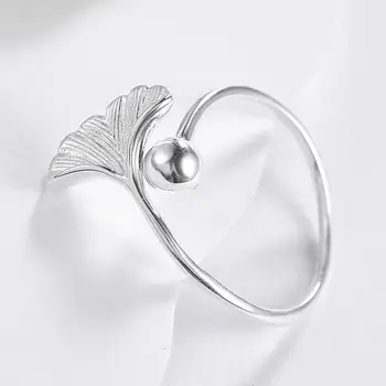 Jednoduché Ginkgo Leaf Prst Prstene pre Ženy 925 Sterling Silver Otvoriť Prstene, Svadobné Zásnubný Dar, Jemné Šperky (Lam Hub Fong)