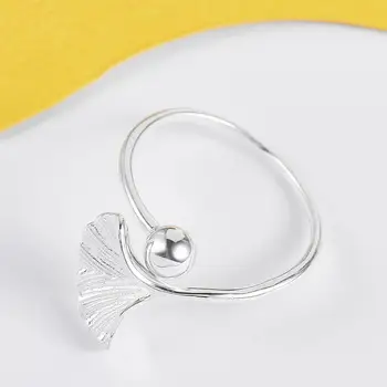 Jednoduché Ginkgo Leaf Prst Prstene pre Ženy 925 Sterling Silver Otvoriť Prstene, Svadobné Zásnubný Dar, Jemné Šperky (Lam Hub Fong)