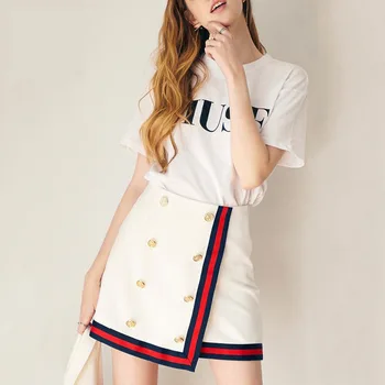 Jednoduché Vintage A-line Biele Mini Sukňa S Prekladané Okraj & Tlačidla Design na Ulici Lumbálna Sladké Navy Sukne Štýl