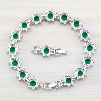 Jednoduchý Kvet Kostým Striebornej Farbe Prírodného Kameňa Zelený CZ Šperky Nastaviteľná Dĺžka Reťazí Náramku 21 CM