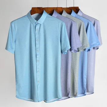Jednofarebné Kockované Šaty Mužov Tričko Krátky Rukáv Multi-farebné Slim Fit Business Bežné Tenké kórejský Tričko Pruhované Tričko Streetwear
