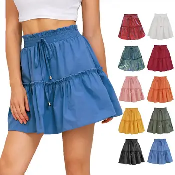 Jednofarebné Krátke Mini Sukne Ženy Lete Prehrabať Vysoký Pás Motýlik Sukne Dámske Streetwear Slim Dna Saias 2020