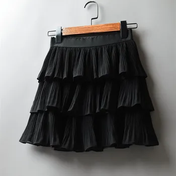 Jednofarebné Lete Ženy Pružnosť Pás Mini Sukne Dámske Šifón Sukne Bežné Tortu Sukne, Čierne Biele Femme Skladaný Sukne