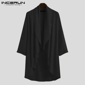 Jednofarebné Mužov vrchné oblečenie Bavlna Vintage Nepravidelný Coats Dlhý Rukáv Voľný čas 2021 Otvoriť Steh Čínsky Štýl, Pánske Výkopu INCERUN