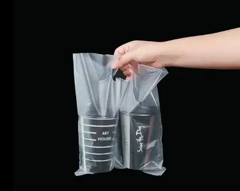 Jednorazové jedného pohára dvakrát pohár prenosná taška nápojových obalov taška šťavy takeaway plastového vrecka SN1992
