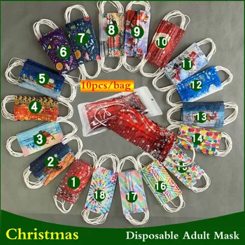 Jednorázové Masky 10pcs/taška Filter Maska Módy Tlače Tri vrstvy Meltblown Non-tkané Priedušná Masky pre Dospelých Vianoce