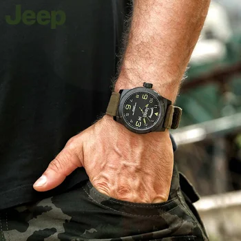Jeep hodinky pánske outdoorové športy plátno pás nepremokavé pánske army hodinky svetelný quartz hodinky veľké dial pravý JPW604