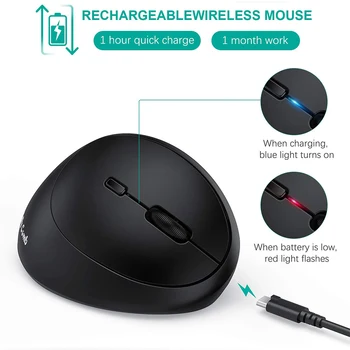 Jelly Špirála Nabíjateľná 2,4 GHz Bezdrôtová Myš Ergonomický Vertikálne Myši na Počítač, Notebook, PC, Herných Myší s Nastaviteľné DPI