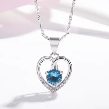 Jellystory Elegantné 925 Silver Jewellery Náhrdelníky s Heart-shape Sapphire Zirkón Prívesok pre Ženy, Svadobné Party Darček Veľkoobchod