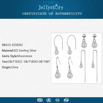 Jellystory trendy 925 sterling silver drop náušnice s okrúhlym moonstone dlhé štýl náušnice pre ženy, svadobné party jemné šperky