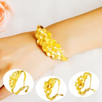 Jemné 24K Gold Páva Kvetinové Kúzlo Náramok pre Ženy, Dievča Náramok & Náramok Nastaviteľné Pulseras Mujer Svadobné Svadobné Šperky