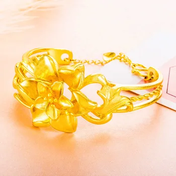 Jemné 24K Gold Páva Kvetinové Kúzlo Náramok pre Ženy, Dievča Náramok & Náramok Nastaviteľné Pulseras Mujer Svadobné Svadobné Šperky