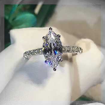 Jemné 925 Sterling silver Promise ring Marquise rez 3ct Simulované Diamantové Zásnubné Svadobné Kapela Prstene pre ženy Strany Šperky