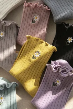 Jemné výšivky Naberaný Prehrabať Kvetinový Vytlačené Posádky Ponožky Ženy Roztomilý Japonské Kórea Bavlna Dievčatá Hrubé Elitnej Školy Ponožky Happy
