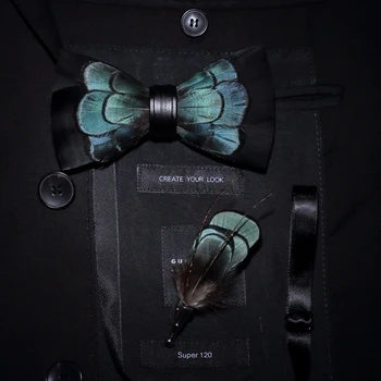 JEMYGINS Pôvodný Kráľovský Pierko motýlik Nádherné Ručne Vyrobené Blue Black Fashion Bowtie Brošňa Pin Darček Box Set Pre Strán