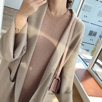 Jesenné a zimné nové ženské kórejský módne strednej dĺžky sveter kabát voľné lenivý pletený sveter nad kolená kabát